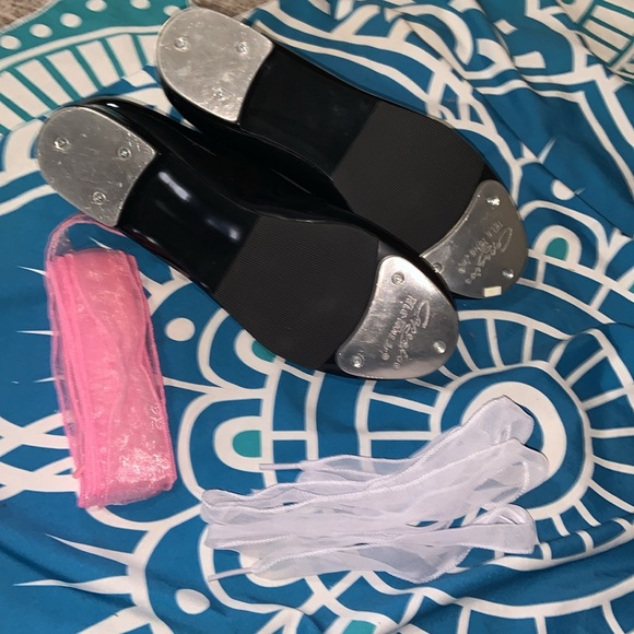 Capezio Mary Jane tap shoes TYETTE vegan black 2 sets pink white tulle laces 6.5 - Picture 2 of 6